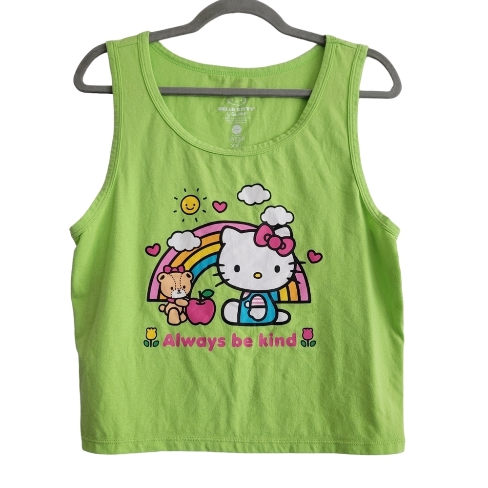 Hello Kitty Women Large Green Always Be Kind Tank Top Cropped Shirt‎